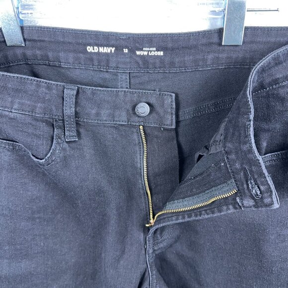 Old Navy Straight Cropped Jeans Wow Loose High Rise Womens Black Size 12 - Picture 5 of 12